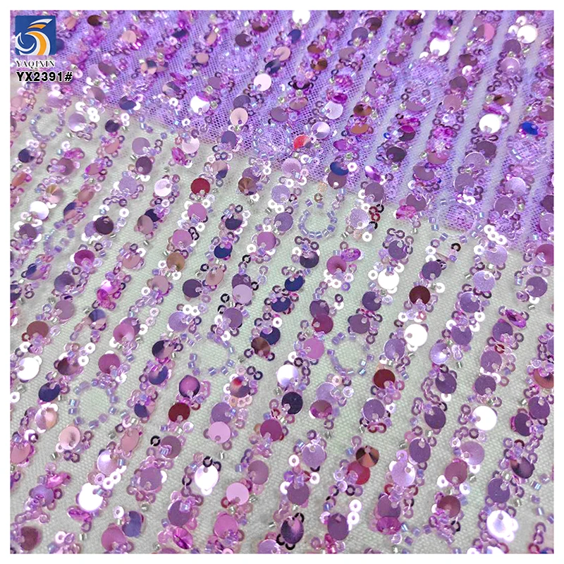 Sparkly Glitter Sequins Mesh Lace Fabric Luxury Bridal Crystal Sequins Net Stripe Lace Fabric for Wedding Dress - 图片 4