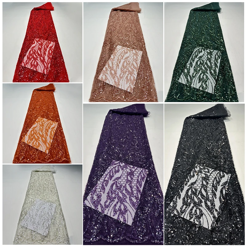 YX562 Gorgeous French Lace Fabric for Wedding Dress Fabric Multicolor Sequin Bead Embroidery Tulle French Lace Fabric - 图片 6