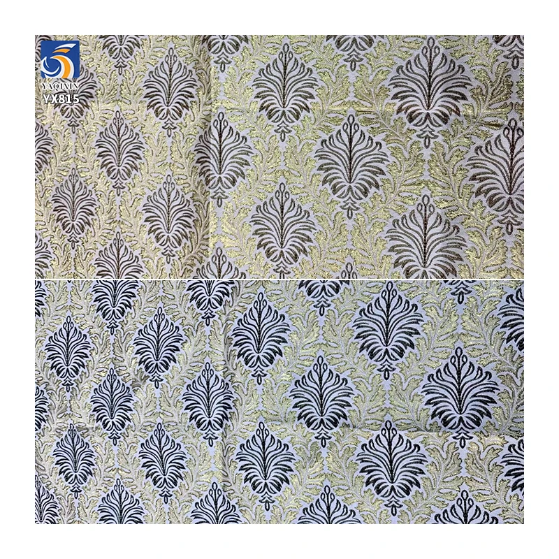 YX815 Custom Traditional Design Yarn-Dyed Gold Thread Leaves Jacquard African Nigerian Brocade Damask Fabric for Dress - 图片 6