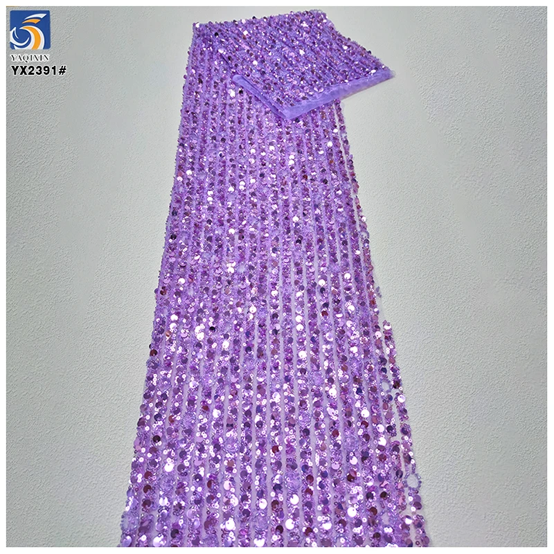 Sparkly Glitter Sequins Mesh Lace Fabric Luxury Bridal Crystal Sequins Net Stripe Lace Fabric for Wedding Dress - 图片 6