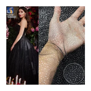 YX246-1 Non-Falling Wholesale Black Polyester Bridal Wedding Silver Glitter Sparkly Tulle Dot Mesh Fabric