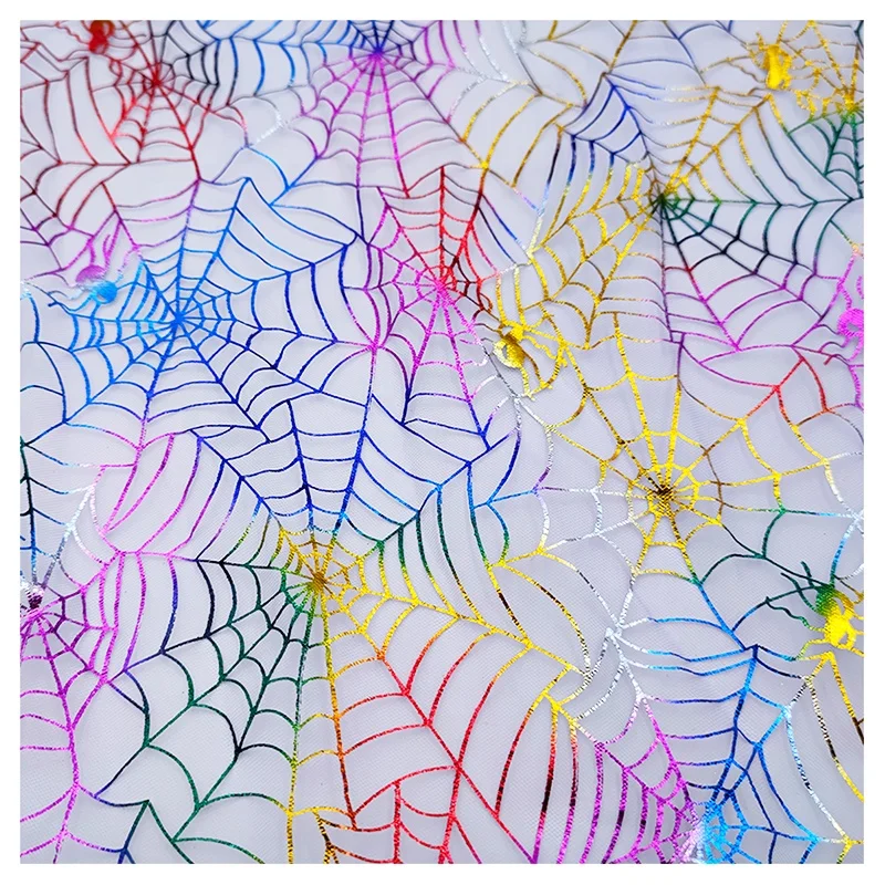 KT38-1 2025 Polyester Spider Web Print Mesh Tulle Glitter Fabric Halloween Fabrics for Clothing - 图片 5