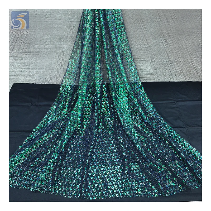 KT42 2026 New Arrival Tulle Colorful Laser Peacock Feathers Print Polyester Mesh Fabric Girls Dress Party - 图片 5