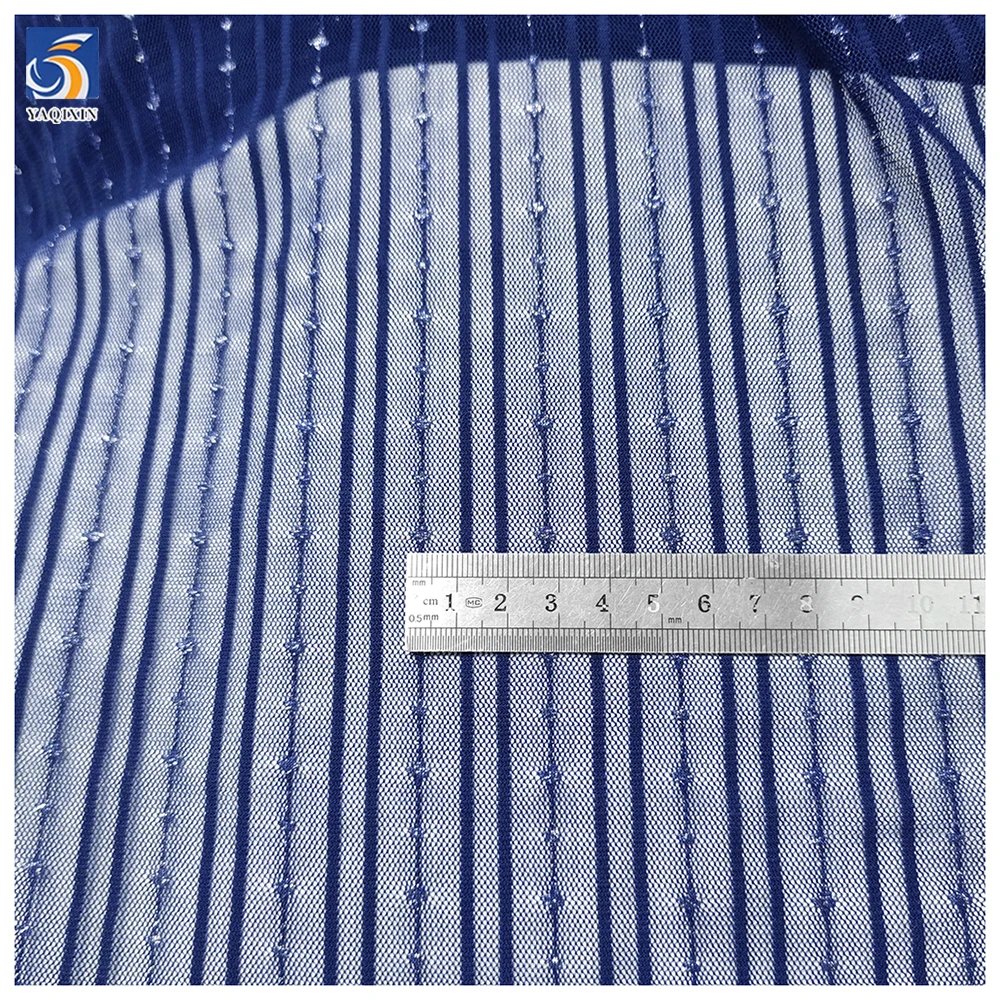 Silver Thread Glitter Striped Jacquard Mesh Fabric 90%Nylon 10%Spandex 4 Way Stretch Mesh Lace Fabric - 图片 5