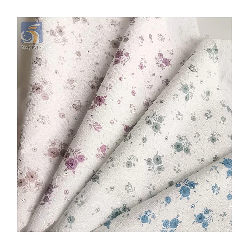 2025 New Composite Woman Lace Fabric With Sequins Wholesale Floral Digital Printed Chiffon Fabric for Wedding Dress - 图片 3
