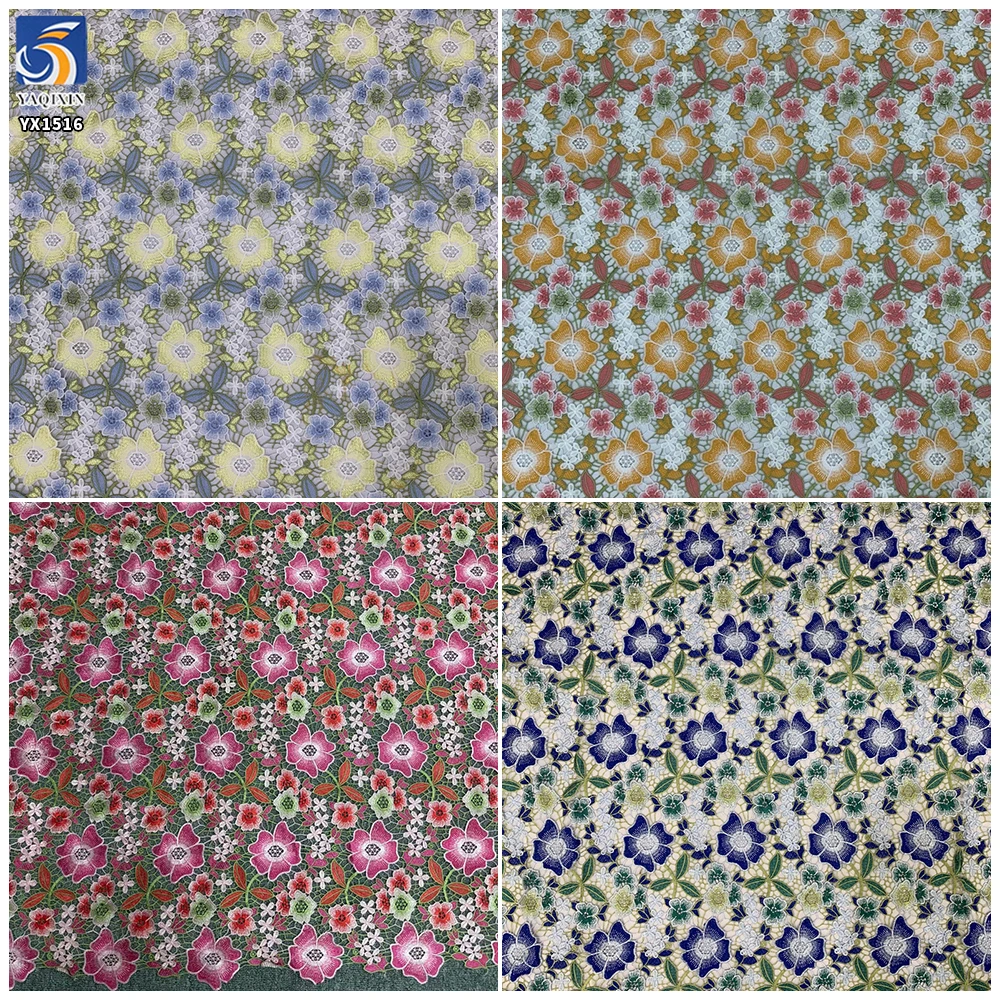 YX1516 130cm 230GSM RTS Polyester Multicolor Water Soluble Embroidery Lace Fabric Hollow Floral for Qipao Dress - 图片 2
