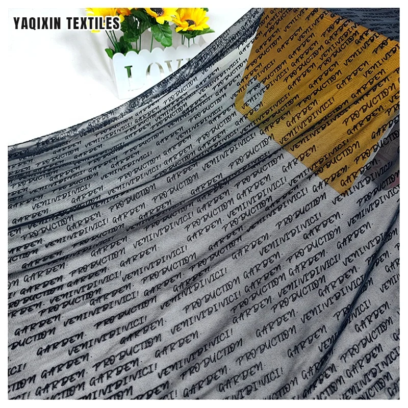 Black Soft Spandex Nylon Materials Tricot Knnited Flocking Mesh Stretch Fabric Custom Design Manufacturers