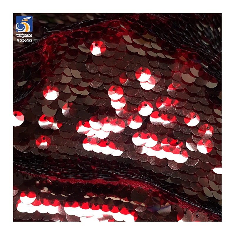 YX840 130CM High Quality Dress Embroidery Dark Red Sequin Fabric 450gsm 9mm Large Transparent Sequins Fabric - 图片 4