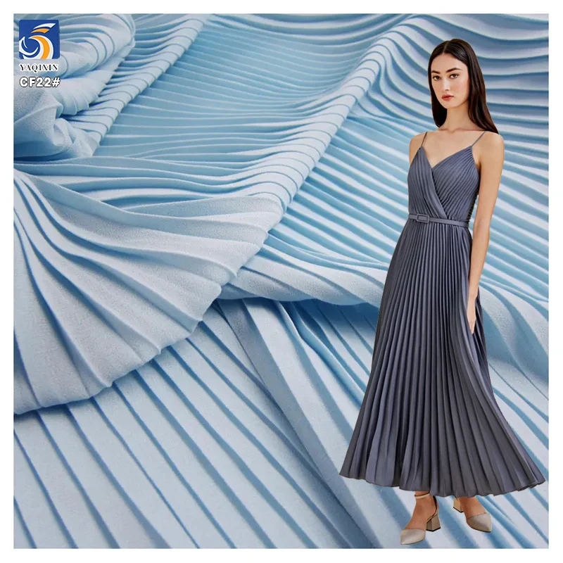 CF22 Wholesale 100% Polyester Pleated Chiffon Crepe Fabric Eco-Friendly Textile Material for Garments Pleated Style