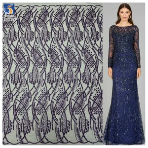 YX560 African Sequin Nigerian Lace Fabric 2025 Glittering Metallic Sequined Lace Fabric for Dance Dresses