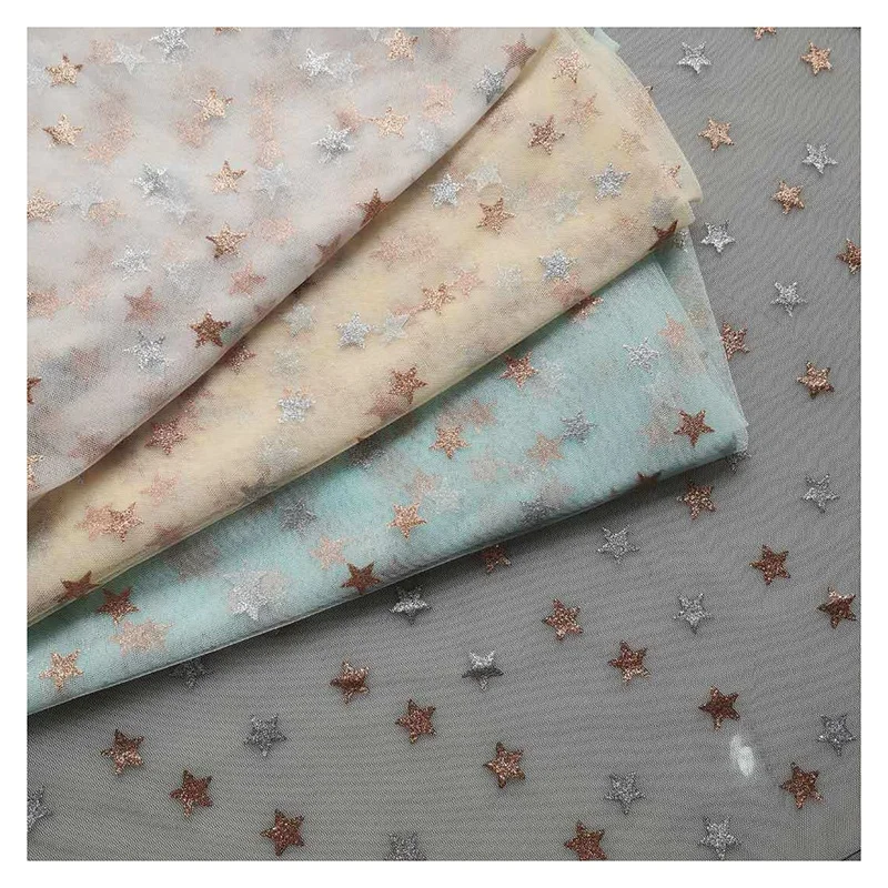 Sparkle Glitter Star Print Net Tulle Shiny Star Print Mesh Fabric for Party Decoration - 图片 5