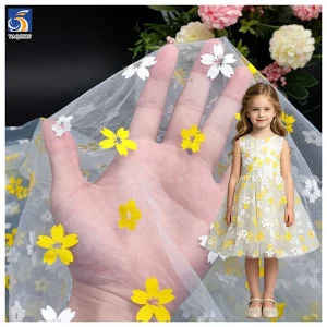 2025 Beautiful Two-Color Plum Floral Pattern Print Tulle Fabric Lace Mesh Fabric for Baby Girl Dress