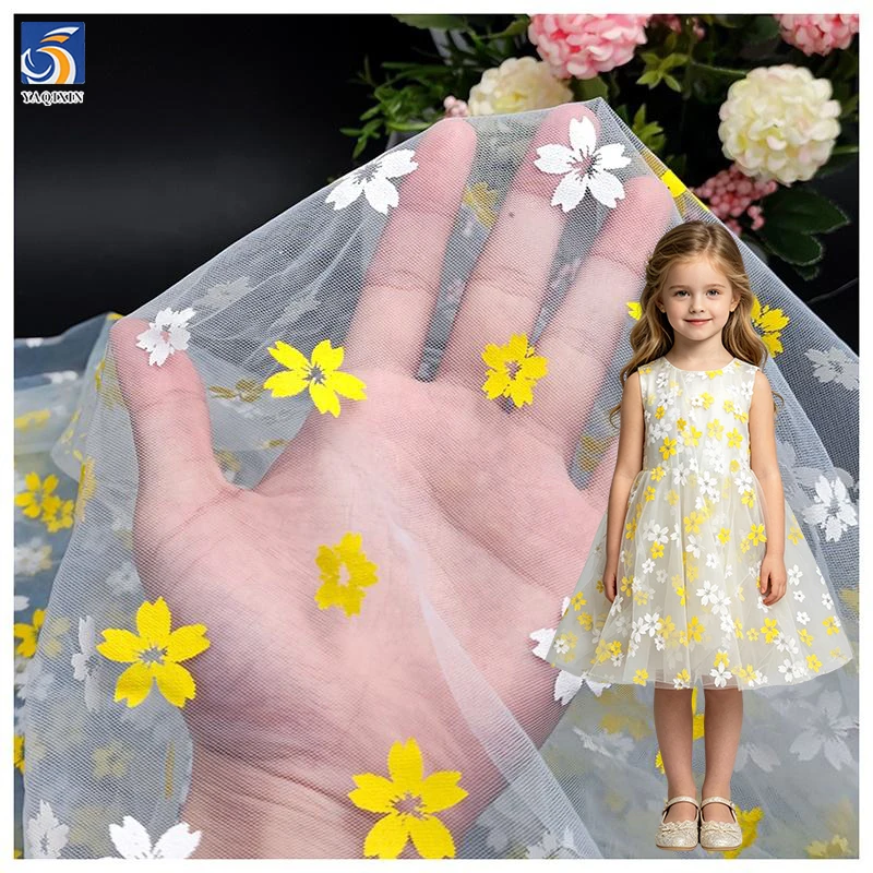 2025 Beautiful Two-Color Plum Floral Pattern Print Tulle Fabric Lace Mesh Fabric for Baby Girl Dress