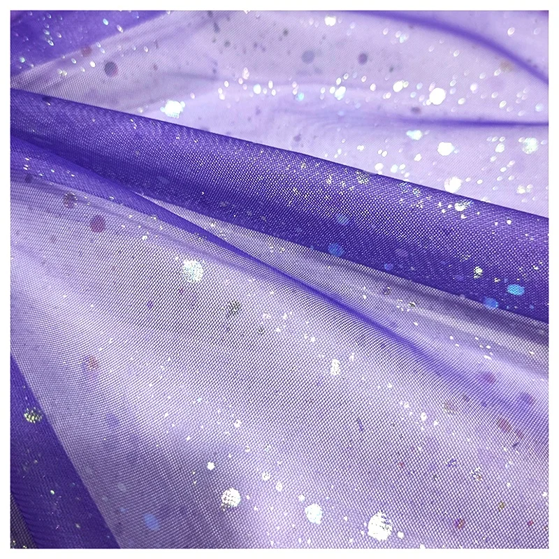 YX2044 2025 Hot Dirty Pink Purple Tulle Fabric Rainbow Gradient Ombre Tulle Fabric With Silver Glitter - 图片 6