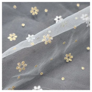 Sparkle Glitter Two-Color Small Cherry Blossoms Floral Polyester Tulle Mesh Fabric