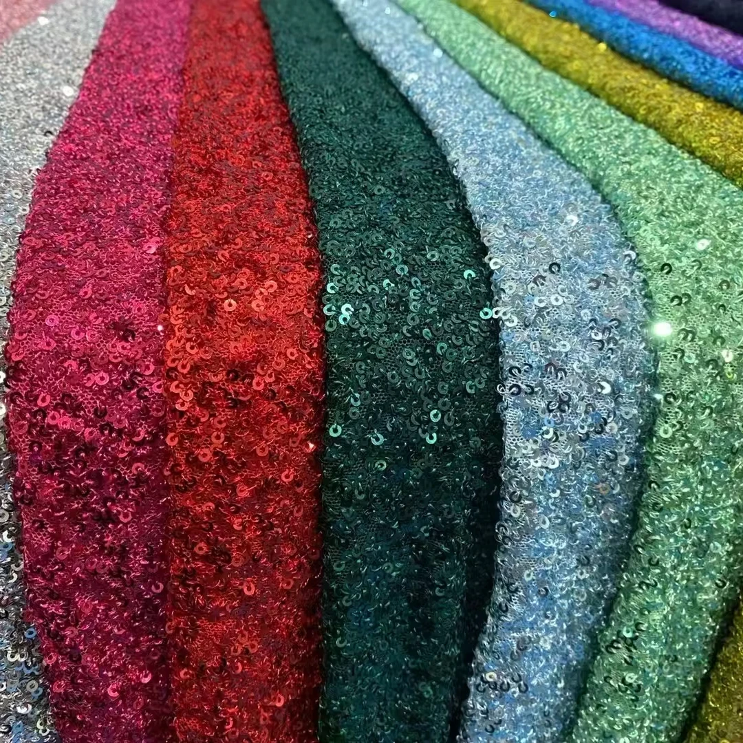YX2644-2 China Sequin Fabric Low Moq Cheap Black Spandex Stretch Sequin Fabrics for Clothing