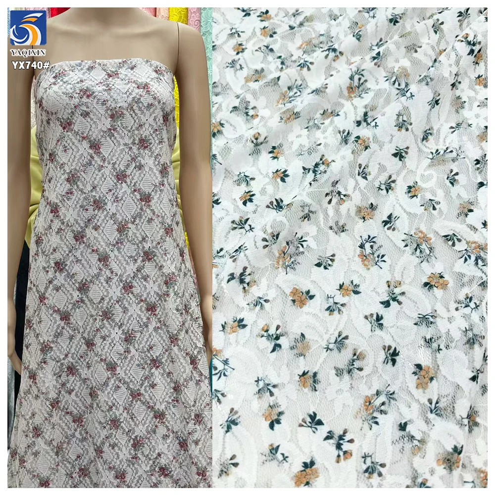 YX740 Ready-made Wholesale Prices Chantilly Lace Fabric Colorful Floral Mesh Lace Fabric Print for Dress French