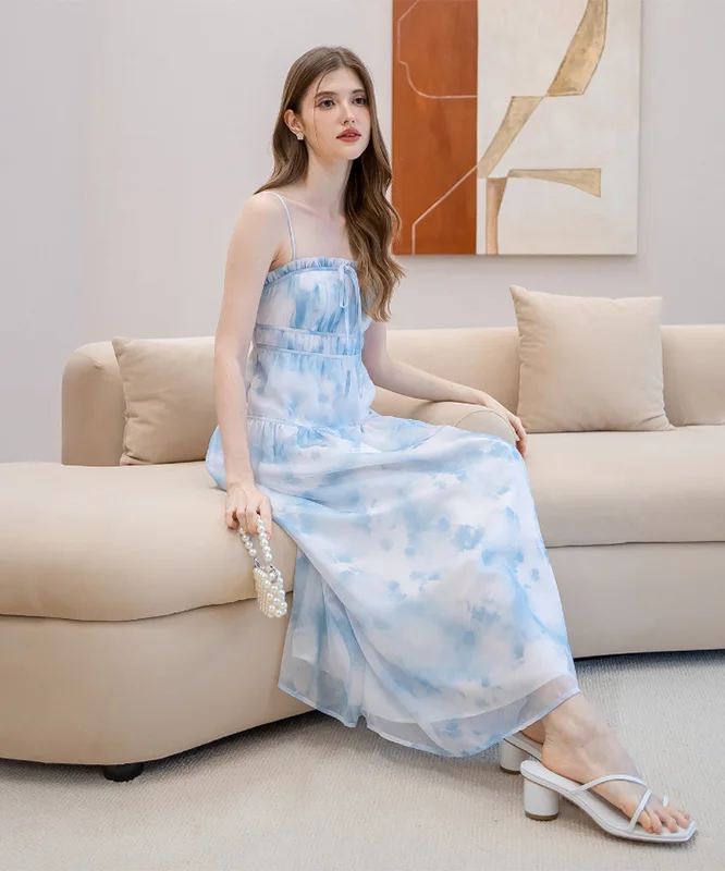 YX876 New Trend Woven Width 150cm 60gsm Digital Printing Tie-Dye Liquid Organza Fabric for Dress Polyester Puffy Skirt - 图片 3