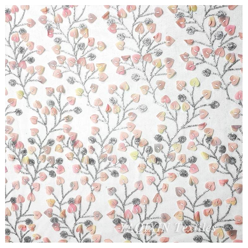 Reasonable Price Silver Glitter Lace Fabric 3D Heart Mesh Tulle Embroidered Fabric Textiles Clothing Dress - 图片 6