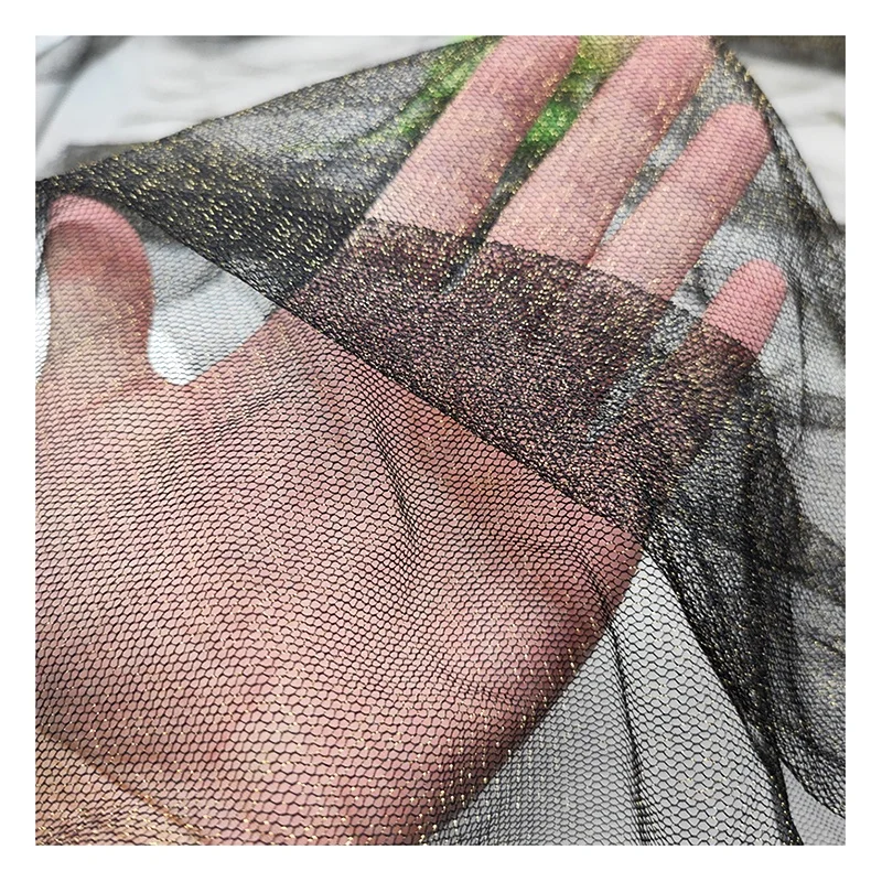 YS-14 Knitted Textile 100% Polyester Mesh Tulle Fabric Gold and Silver Thread Mesh Bridal Tulle Girl Clothing Fabric - 图片 4