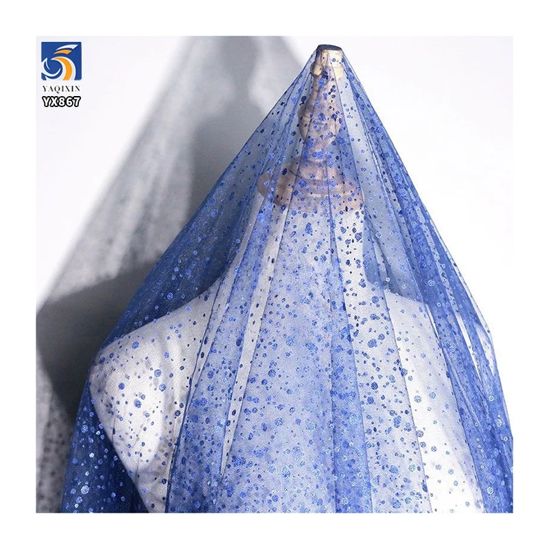 YX867 Plain Net 100% Polyester Sparkle Silver Glitter Dot Tulle Mesh Fabrics for Bridal Dress Veil Tulle Knitted - 图片 5