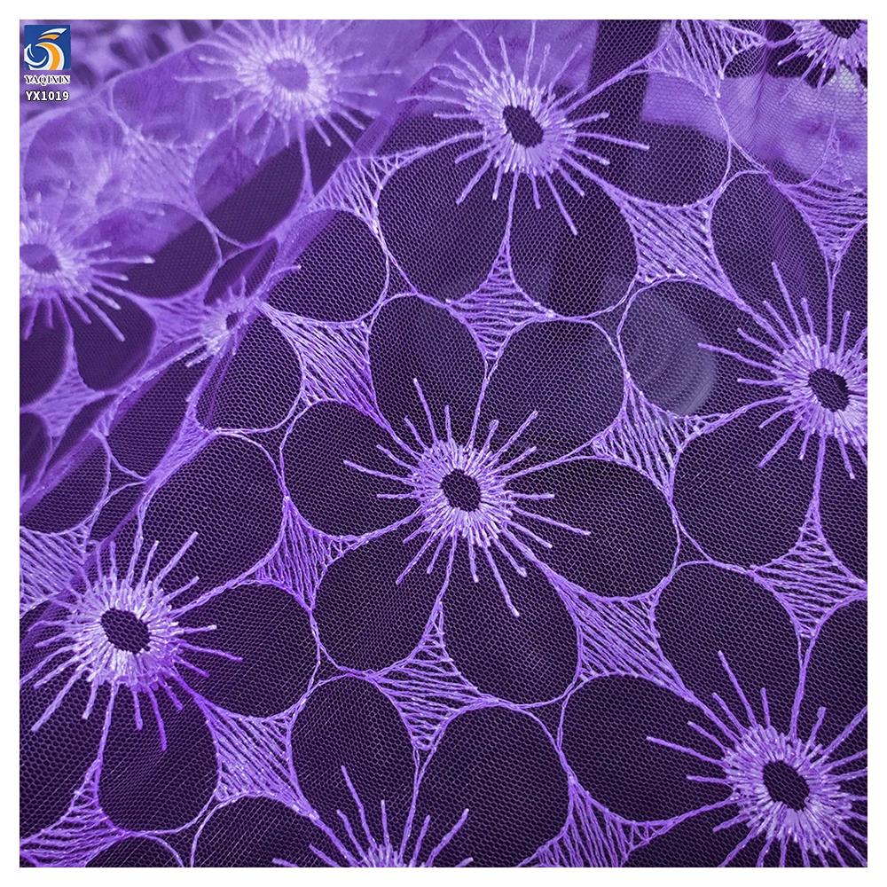 YX1019 Customized Embroidered Tulle Mesh Fabric With Designs in Three Days Floral Poly Embroidery Tulle Fabrics Textiles - 图片 5