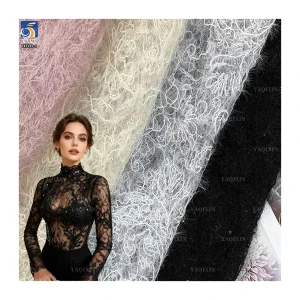 YX1201-1 130gsm Sexy Style Embroidered Black Tulle Fabric for Woman Clothing Mesh Custom Knitted Embroidery Fabric 1 Yard