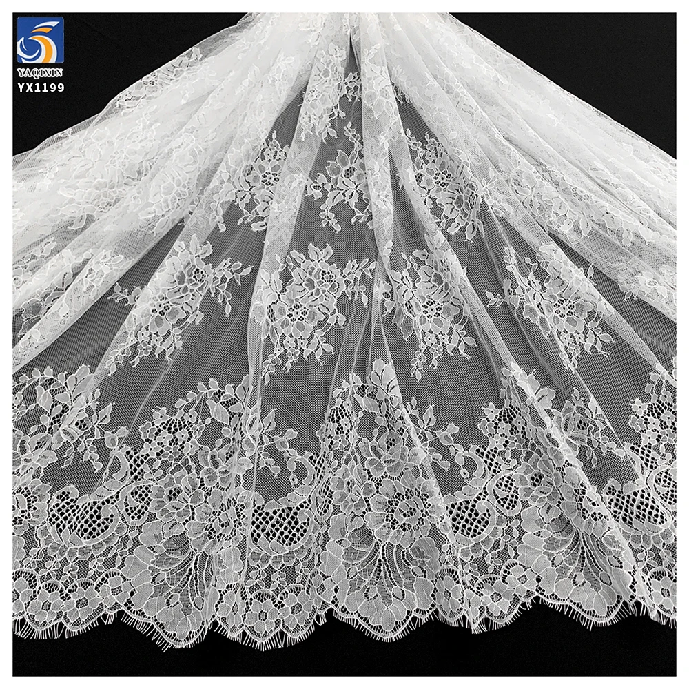 YX1199 New Design Elegant Lightweight White Tulle Lace Fabric 2026 Embroidered Polyester Eyelash Lace Fabric for Apparel - 图片 6