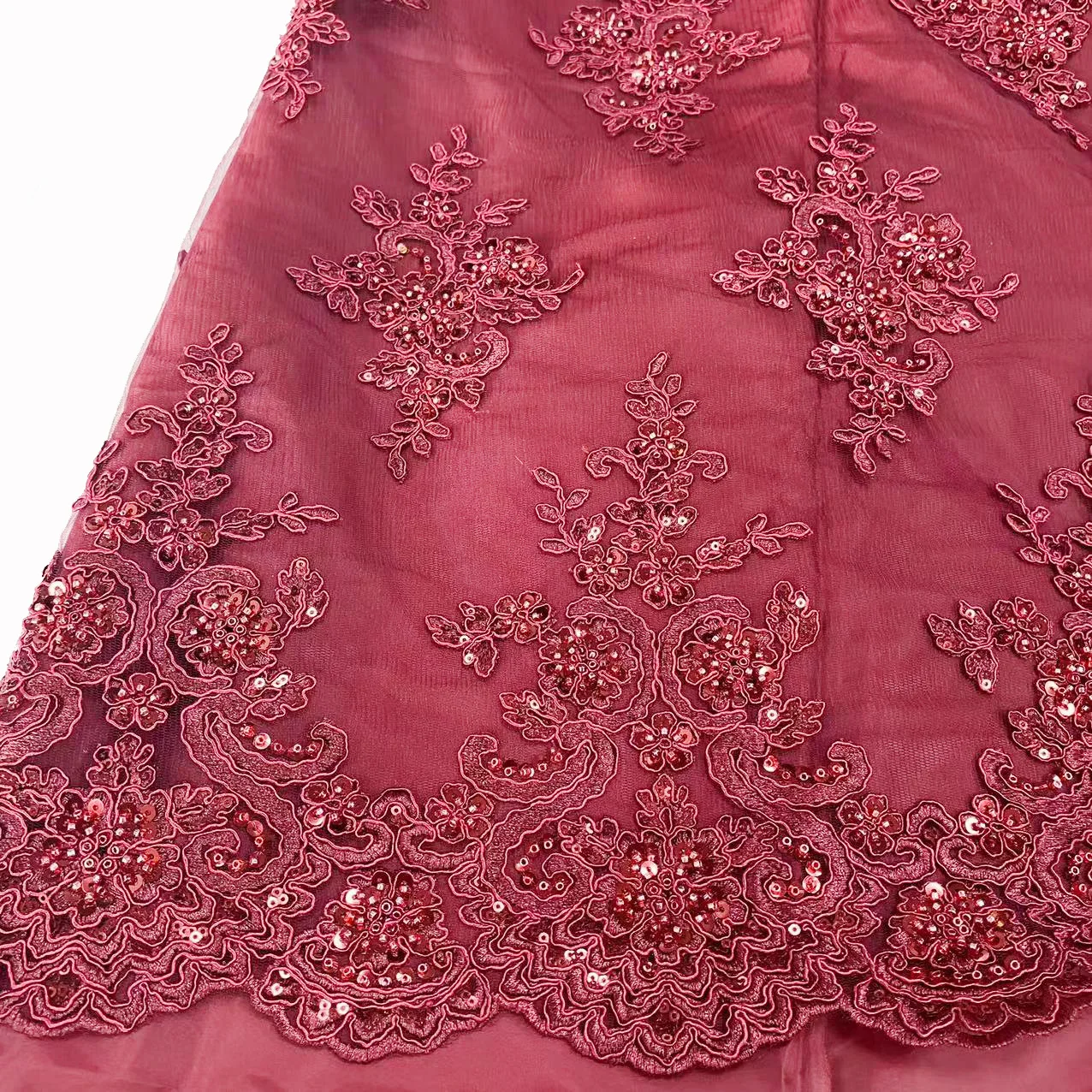 New Arrival Fashion 2025 Floral Purple Embroidery Lace Fabric Sequin Tulle Lace Embroidery Fabric for French - 图片 5