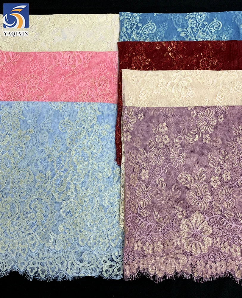 YX1335 European Style Designer Latest Popular 2026 French Lace Fabric Eyelash Custom Dyed Gold Mesh Lace Fabric for Woman - 图片 6