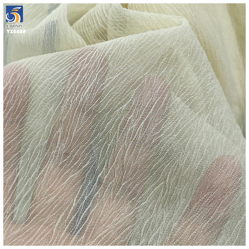 YX649 OEM Customized Colors Soft Breathable 60gsm 100 Polyester Ivory Tulle Mesh Wrinkle Crepe Fabric for Skirts - 图片 4