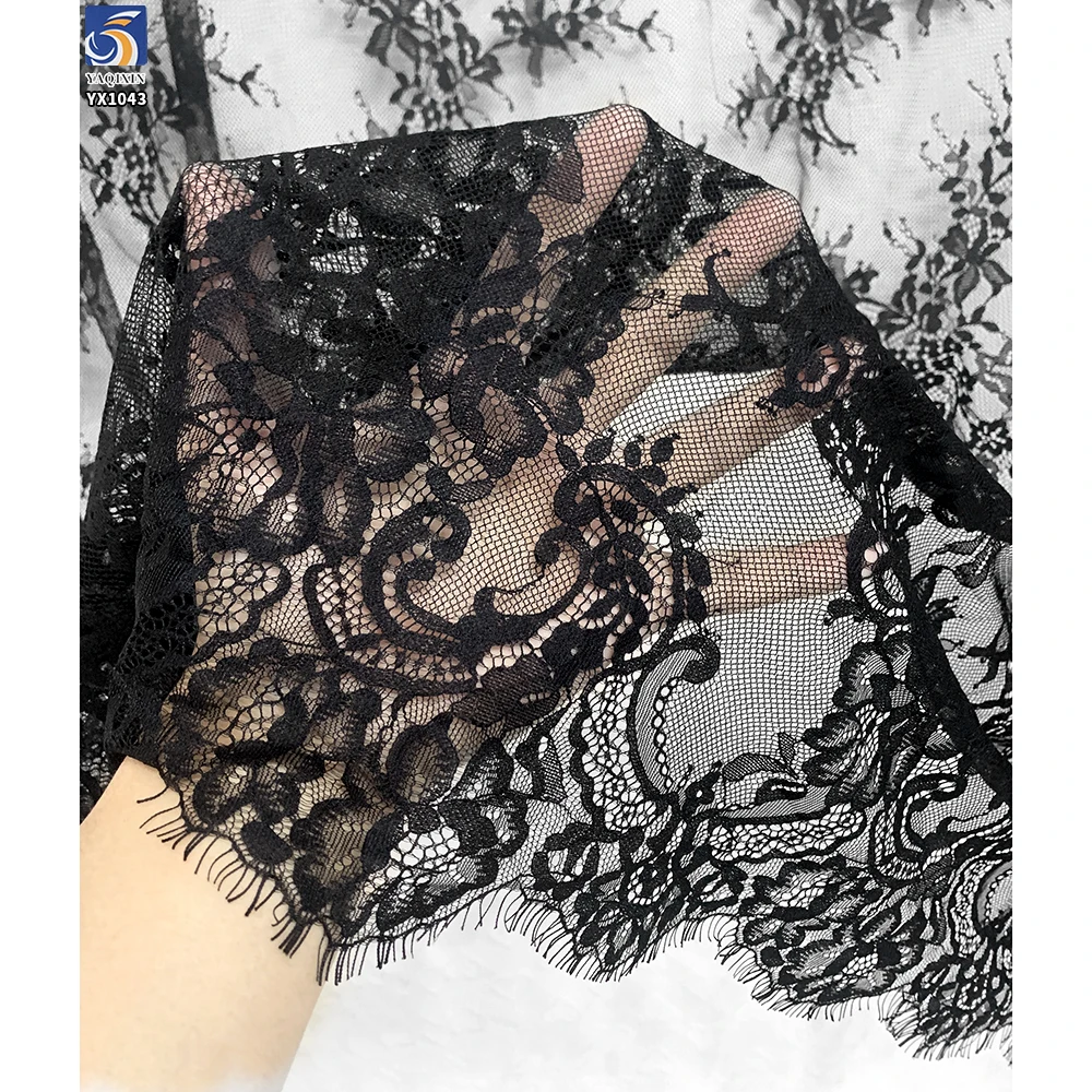 YX1043 2026 Black Tulle Mesh Eyelash Lace Fabric Apparel-Dress Skirt Clothing Chantilly Eyelash Black Sexy Lace Fabric Custom - 图片 3