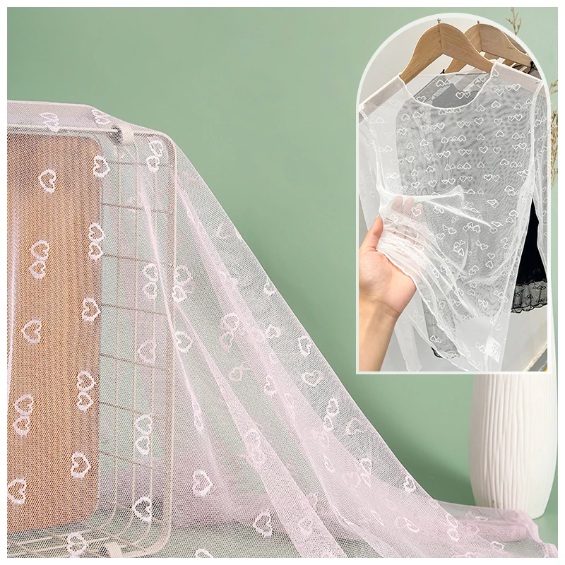 Princess Pink Sheer Sheer Tulle Fabric Blouse Sweetheart Design Mesh Fabric for Clothing