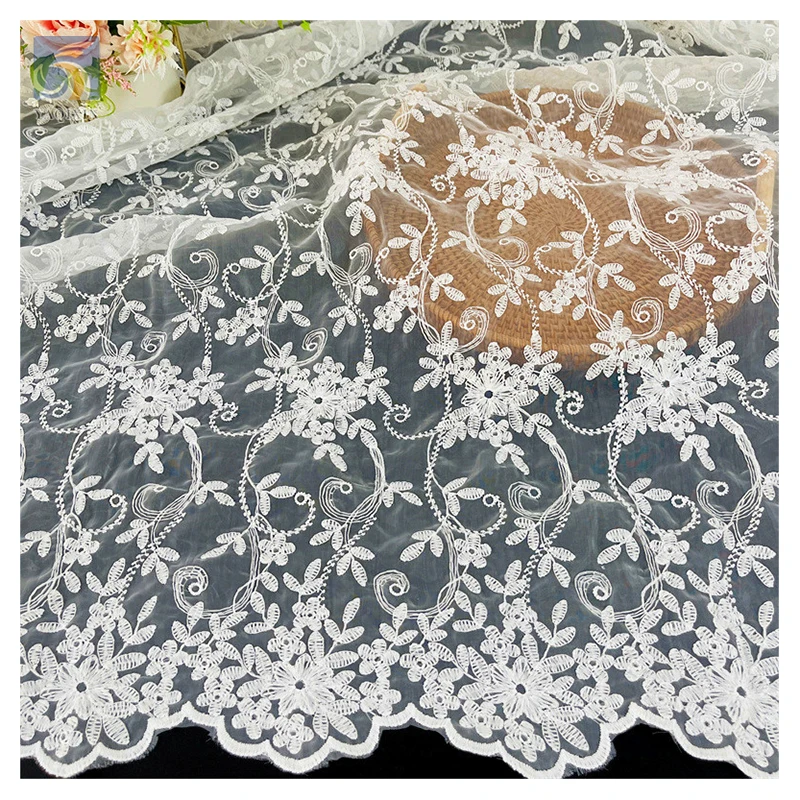 High Quality Pure Cotton French Wedding Lace Fabric Flower Water Soluble Embroidery Mesh Lace Embroidered Fabric - 图片 5