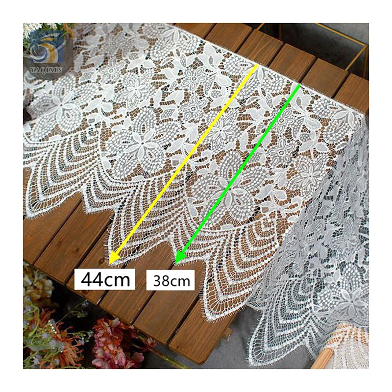 China Factory Design 42 Color Dyeing Knitted Mesh White Wedding Lace Fabric Eyelash Lace Fabric 44CM*300CM - 图片 2