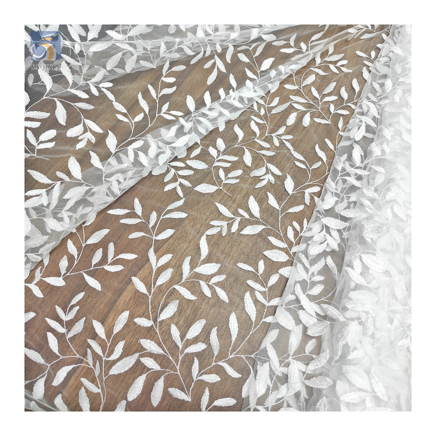 YX2738 Hot Sales China Wholesale Embroidery Mesh Lace Fabric Willow Leaf Design White Lace Bridal Fabric - 图片 6