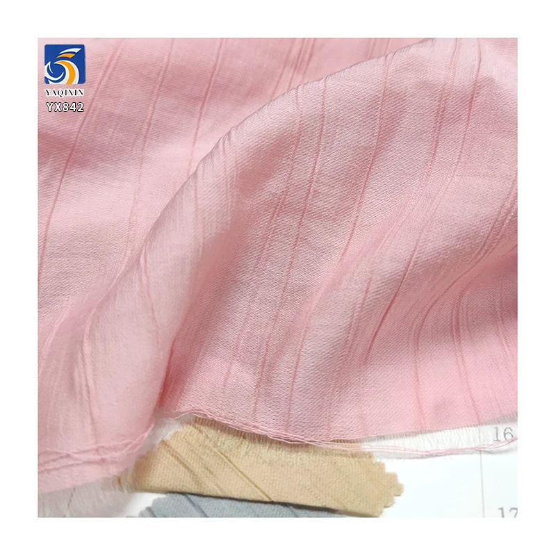 YX842 Silky Soft 100gsm Lightweight Pink Crinkled Chiffon Fabric 80 Cotton 20 Nylon Rayon Crepe Shirt Skirt Fabric - 图片 5