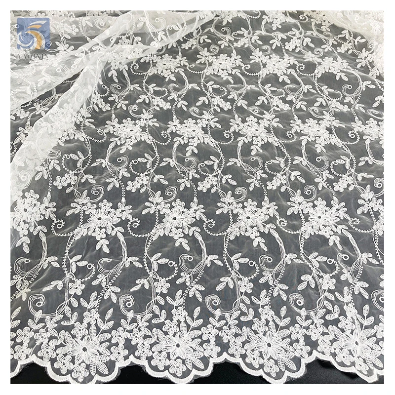 High Quality Pure Cotton French Wedding Lace Fabric Flower Water Soluble Embroidery Mesh Lace Embroidered Fabric
