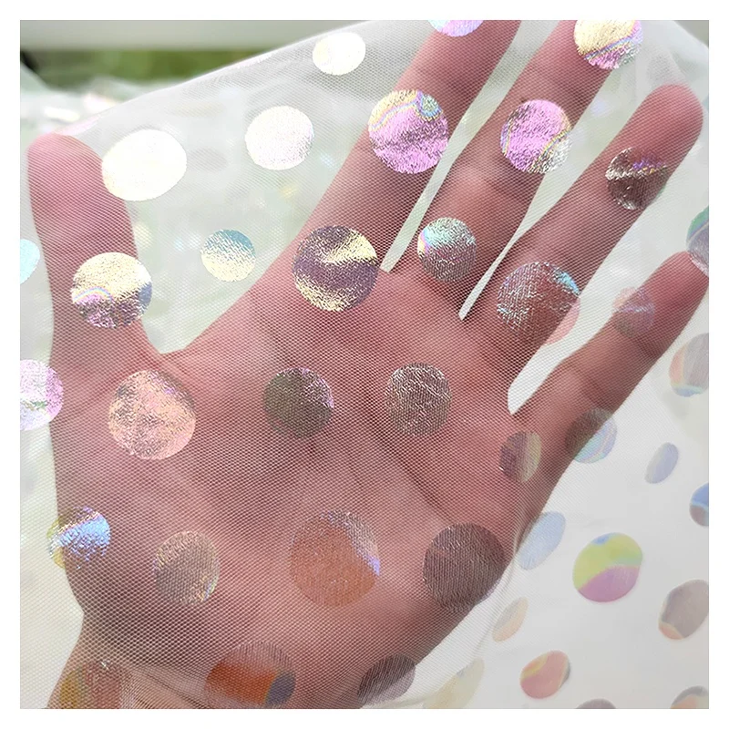 High Quality 100% Polyester American Tulle Fabric 20gsm Foil Film Soft Mesh Printing Dot Fabric Wedding Lining Curtain Short - 图片 5