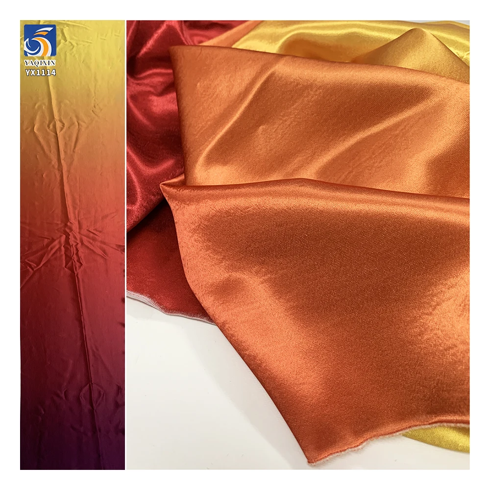 YX1114 160gsm Customized Solid Color Yellow Red Gradient Satin Fabrics Polyester Glossy Ombre Satin Digital Printing Fabric - 图片 6