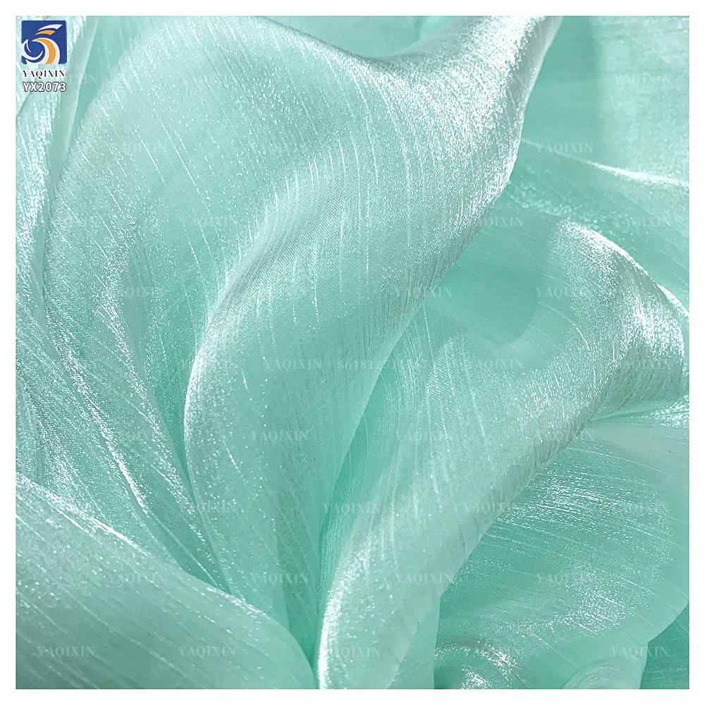 YX2073 Premium 100%Polyester Crepe Crinkle Silk Satin Organza Fabric Bridal Wedding Shiny Chiffon Dress Fabric - 图片 4