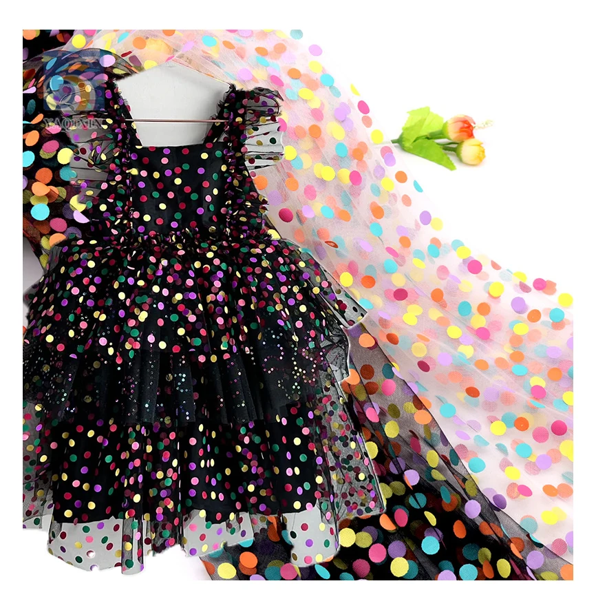 Ready Colorful 1CM Dot Offset Printing Mesh Tulle Fabric for Cute Children's Clothing Decorations