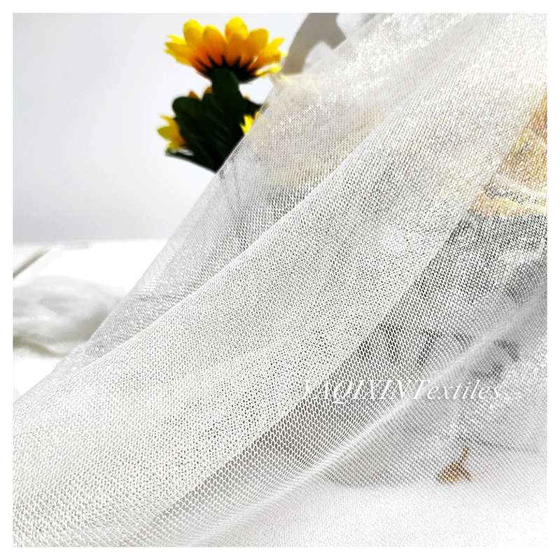 High Quality 95% Nylon 5% Spandex Stretch Knitted 6430 Mesh Tulle Fabric Shimmer White Tulle Wedding Dress Bridal Fabric - 图片 4