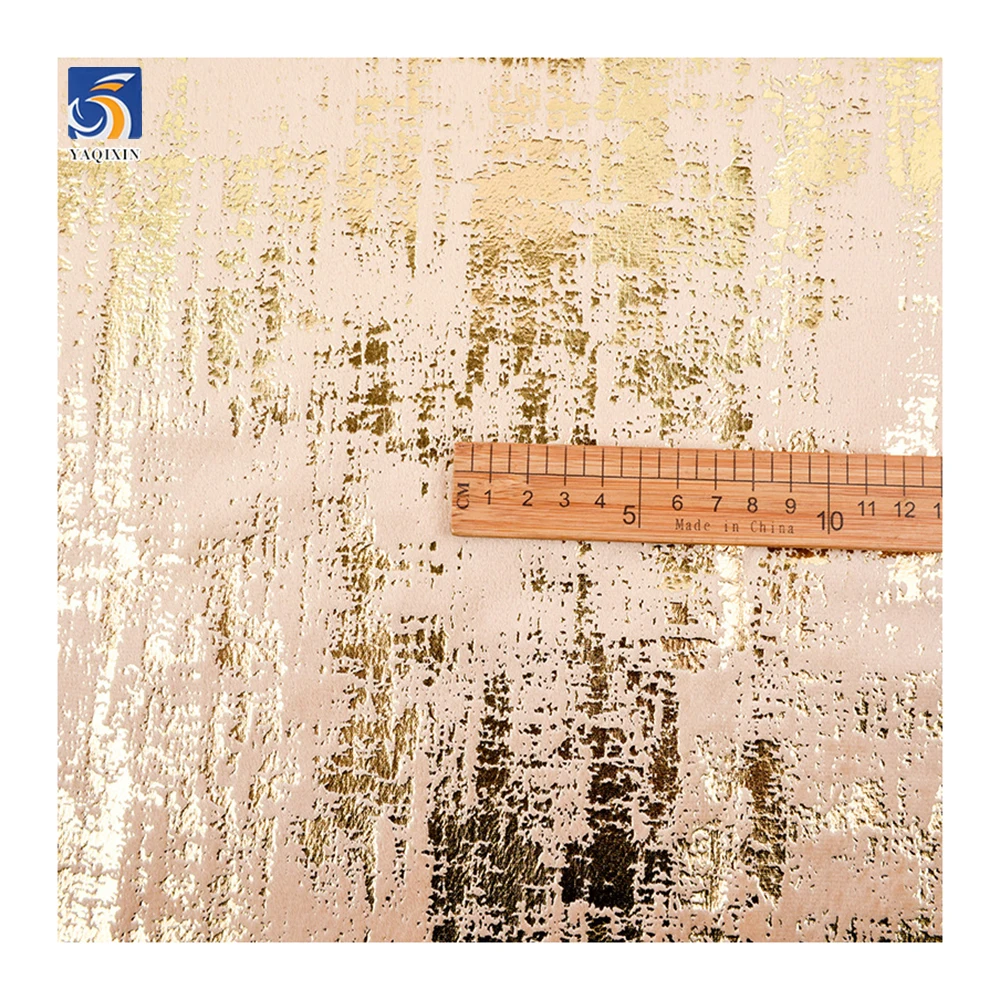 YX788 UK 100% Polyester Gold Stamping Print Velvet Fabric for Sofa 180gsm Anti-Static Bronze Knit Sofa Fabric - 图片 5