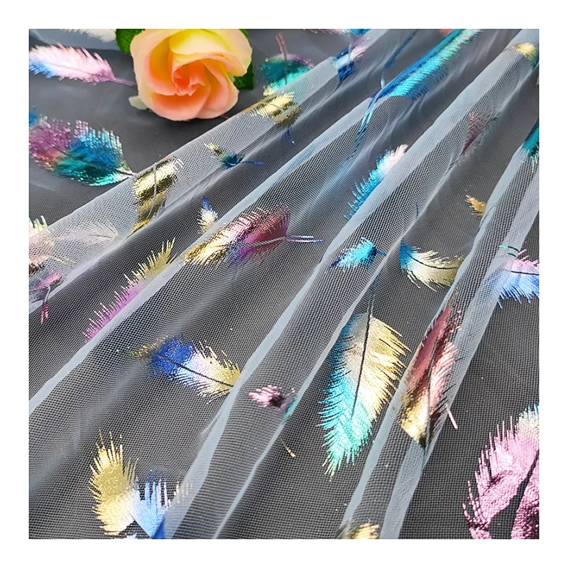 2025 Colorful Digital Printed Tulle Fabric Feather Pattern Mesh Tulle Fabric Dress Fabric - 图片 2