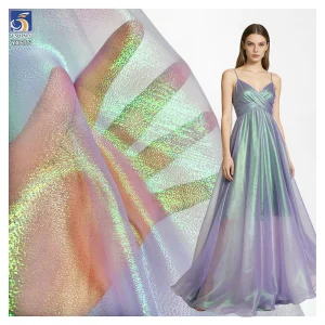 YX615 Hard Feel Indian Yarn Laser 100% Polyester Glossy Shimmer Organza Fabric Wholesale Low MOQ
