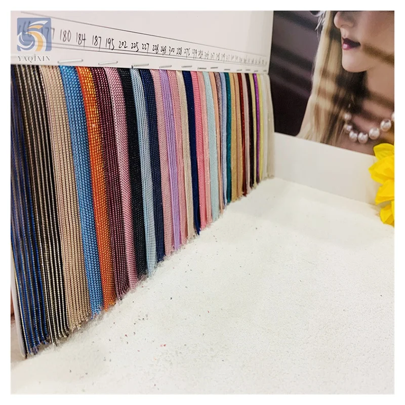 YX2138 Hot Sale 100% Polyester Shiny Glitter Mesh Lurex Fabric Elastic Moonlight Woven Mesh Stretch Fabric for Party Dress - 图片 3