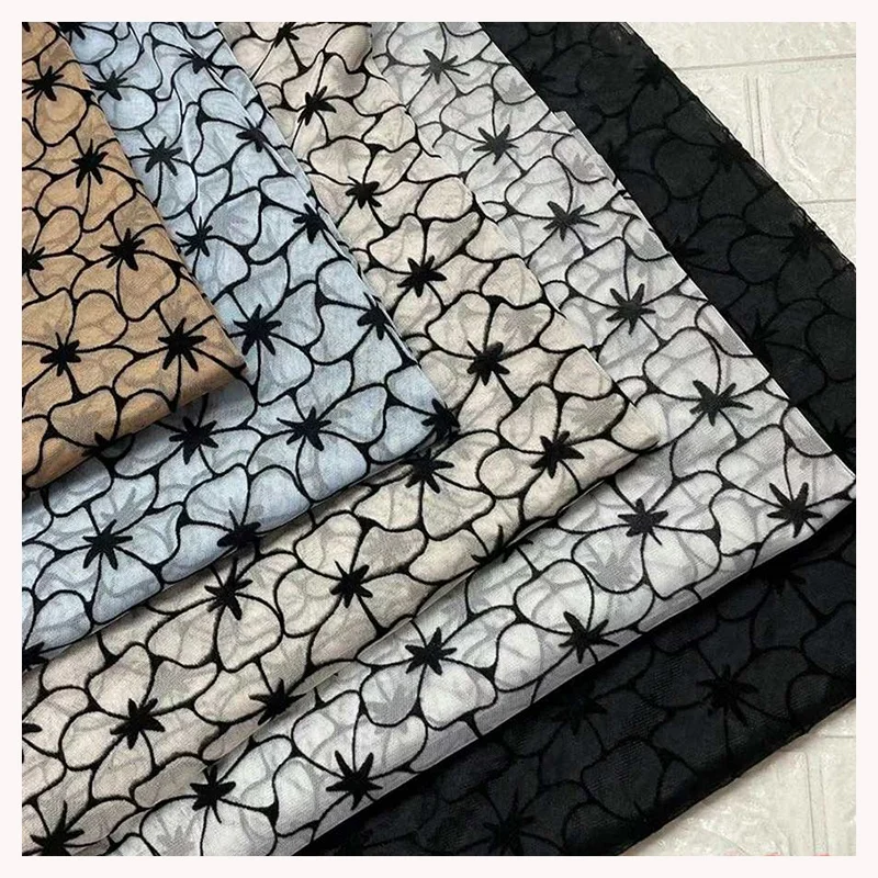 DX163 Fashionable Floral 100% Polyester Black Flocked Tulle Mesh Fabric With Flocking Velvet - 图片 5