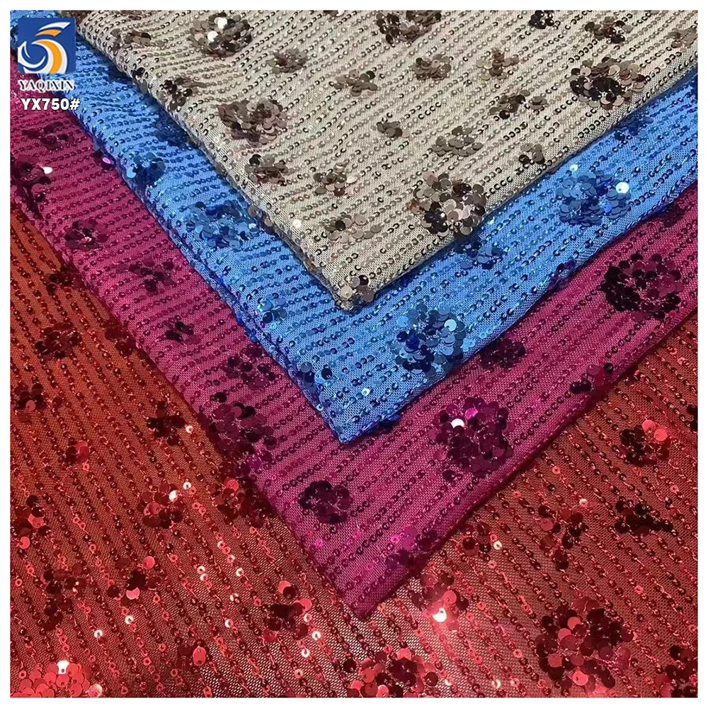 YX750 2026 Latest 3MM Elastic Mesh Sequin Flower Fabric 200gsm Rose Pattern Metallic Sequined Fabric for Skirts - 图片 3