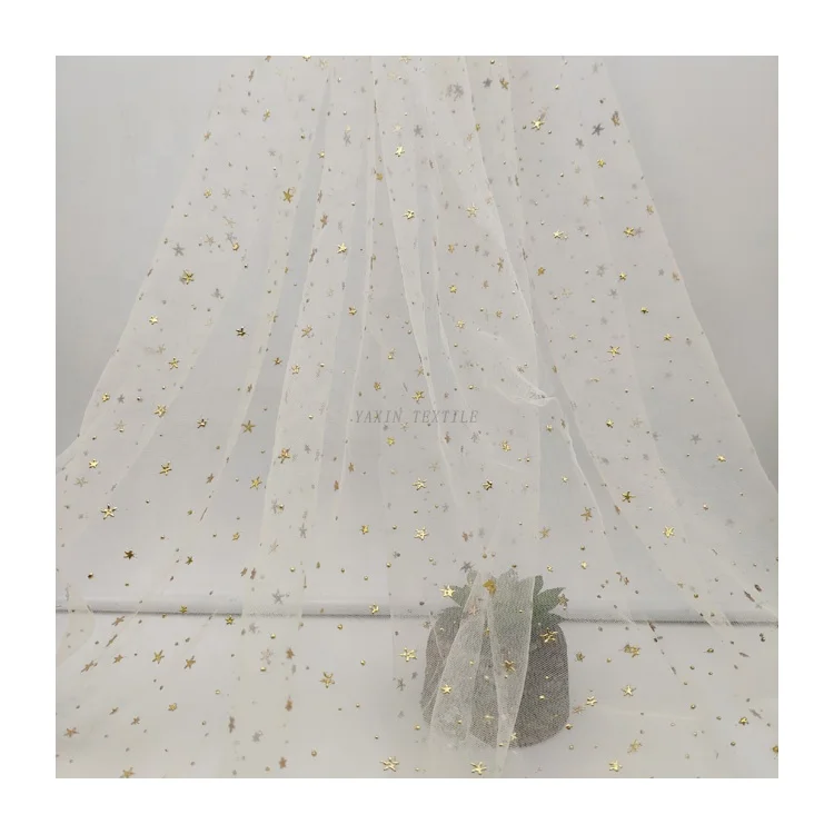 2024 Novel Design Tulle Golden 3D Star Moon Dot Glittering Tulle Fabric for Baby Garment 20 Yards MOQ - 图片 6